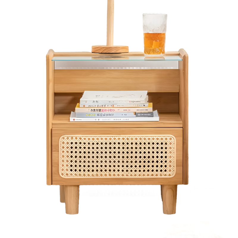 Modern Minimalist Bedside Table w/ Storage - Bamboo
