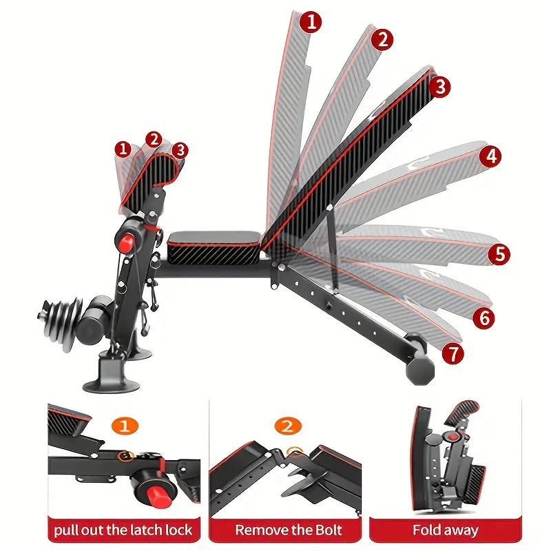 Adjustable Weight Bench for Full Body Exercise - Foldable, Multifunctional, Black&Red (1pc)