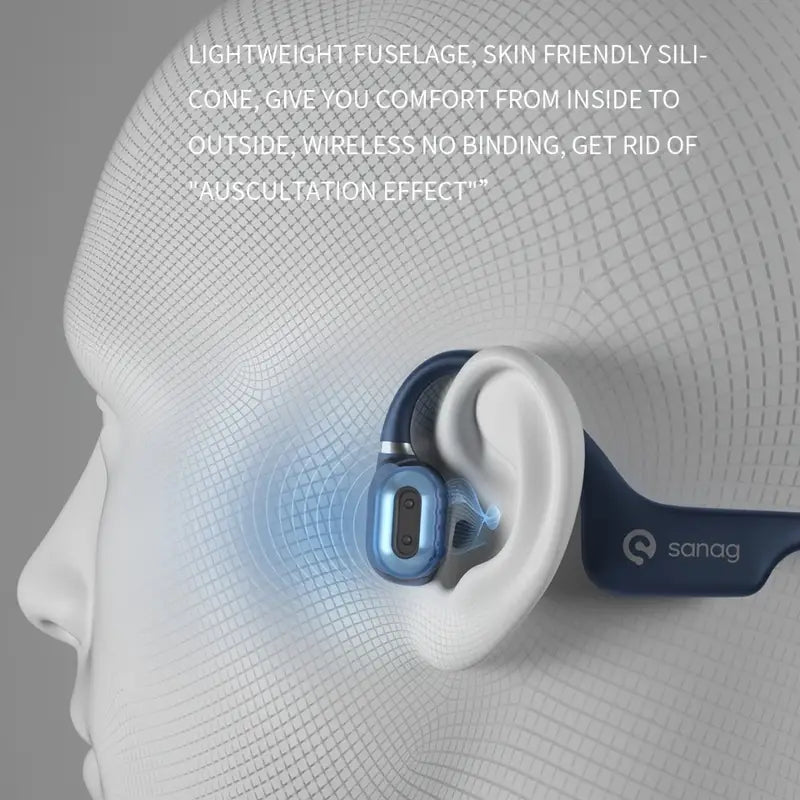 True Bone Conduction Earphone Open Ear Wireless Sport Headphones - Blue