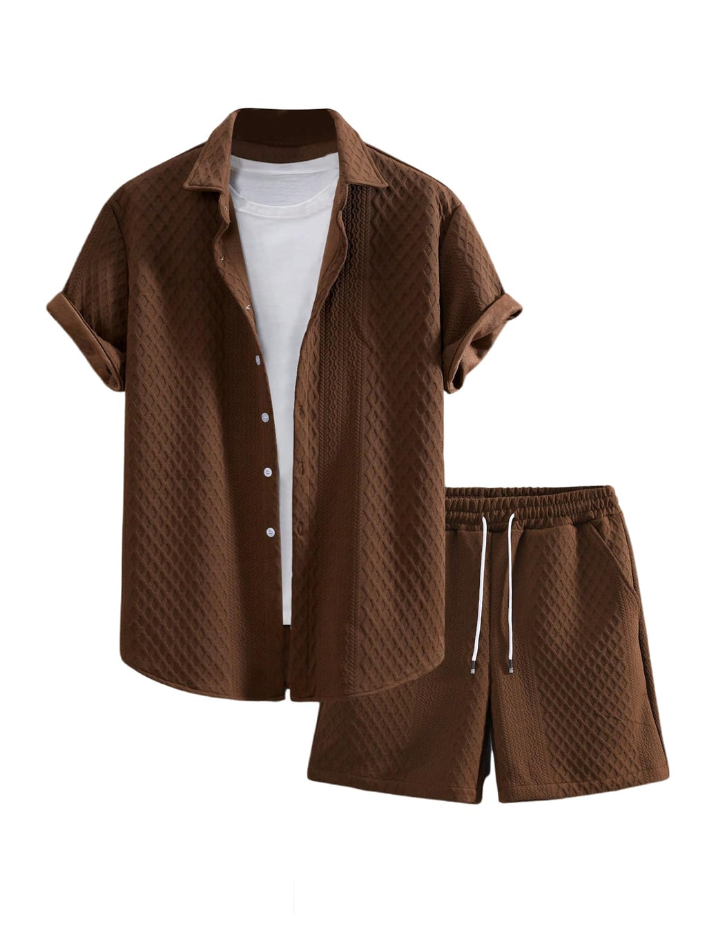 GORGLITTER Men's 2 Piece Outfits Waffle Knit Button Down Shirt Top and Shorts Set