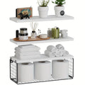 Elevate your bathroom decor with these sleek wood floating shelves