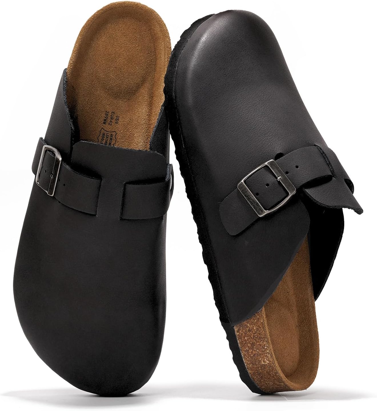Project Cloud Mens Clogs - 100% Full Grain Genuine Leather Clogs for Men with Memory Foam Insole and Arch Support Natural Cork Footbed - Non Slip Mules Mens Slippers (Brooklyn)