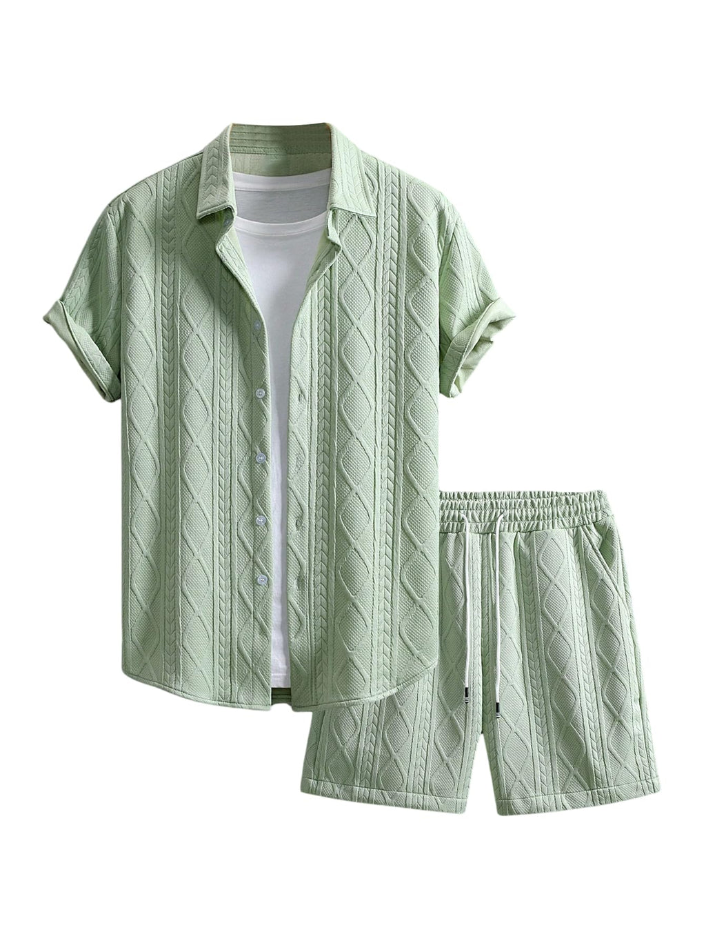 GORGLITTER Men's 2 Piece Outfits Waffle Knit Button Down Shirt Top and Shorts Set