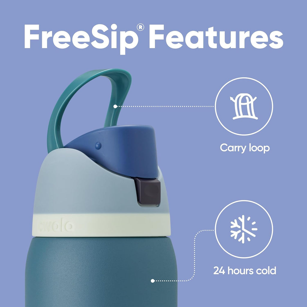 Owala FreeSip Insulated Stainless Steel Water Bottle with Straw, BPA-Free Sports Water Bottle, Great for Travel, 24 Oz, Denim