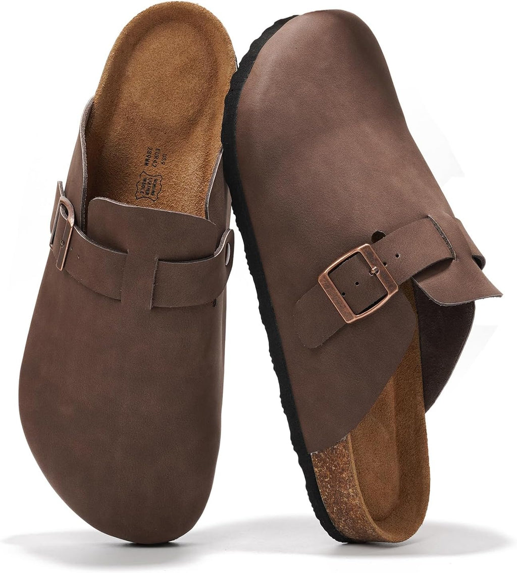 Project Cloud Mens Clogs - 100% Full Grain Genuine Leather Clogs for Men with Memory Foam Insole and Arch Support Natural Cork Footbed - Non Slip Mules Mens Slippers (Brooklyn)