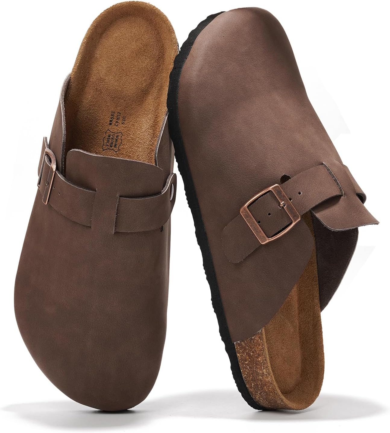 Project Cloud Mens Clogs - 100% Full Grain Genuine Leather Clogs for Men with Memory Foam Insole and Arch Support Natural Cork Footbed - Non Slip Mules Mens Slippers (Brooklyn)