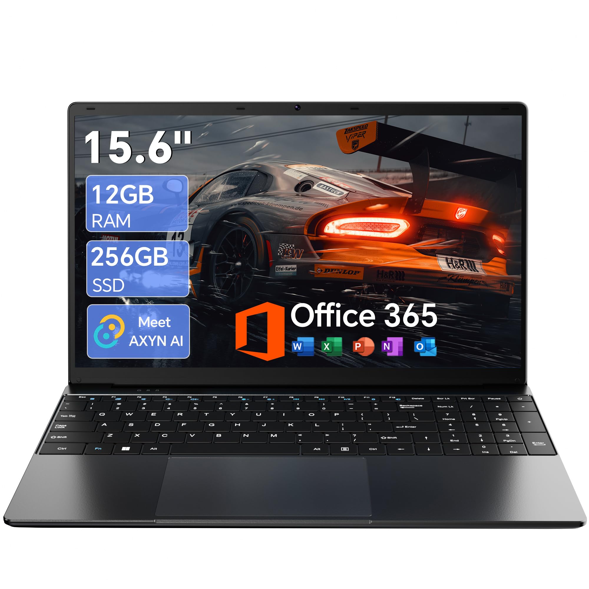 15.6 Inch Laptop with AI, Office 365, 12GB RAM 256GB SSD, Quad-Core Processor, Win 11 Home Laptops Computer, IPS FHD, 180°Viewing, Type-C, WiFi 5, BT4.2, Portable Thin Business Student Laptops