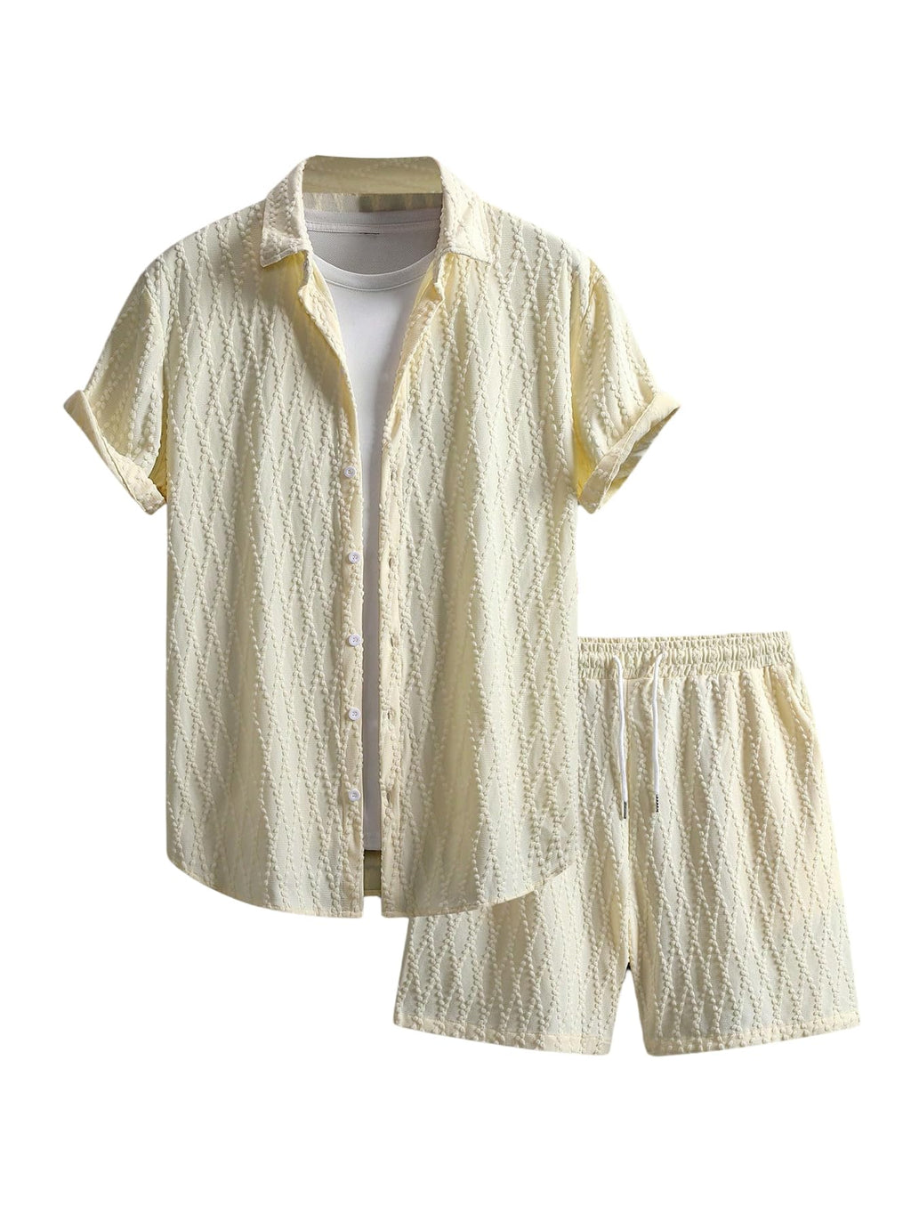 GORGLITTER Men's 2 Piece Outfits Waffle Knit Button Down Shirt Top and Shorts Set
