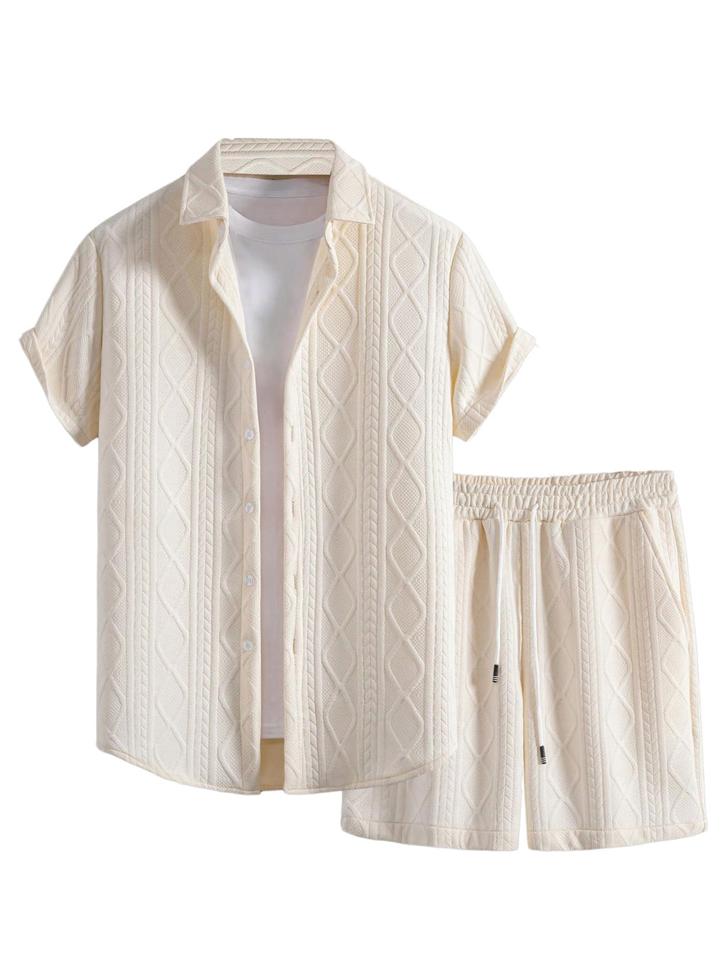 GORGLITTER Men's 2 Piece Outfits Waffle Knit Button Down Shirt Top and Shorts Set