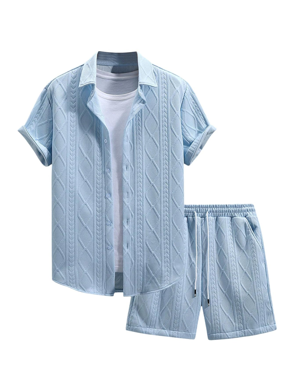 GORGLITTER Men's 2 Piece Outfits Waffle Knit Button Down Shirt Top and Shorts Set