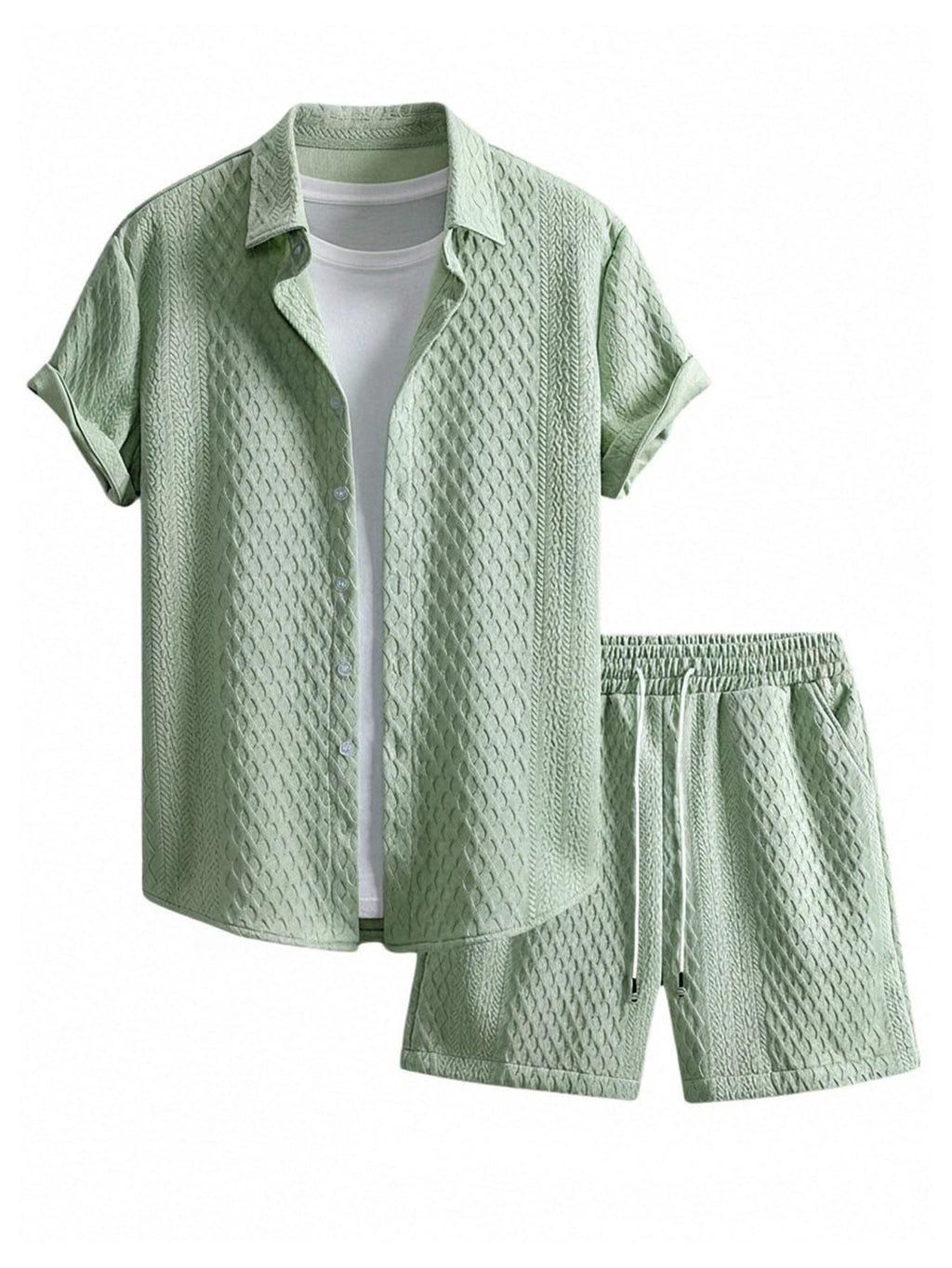 GORGLITTER Men's 2 Piece Outfits Waffle Knit Button Down Shirt Top and Shorts Set