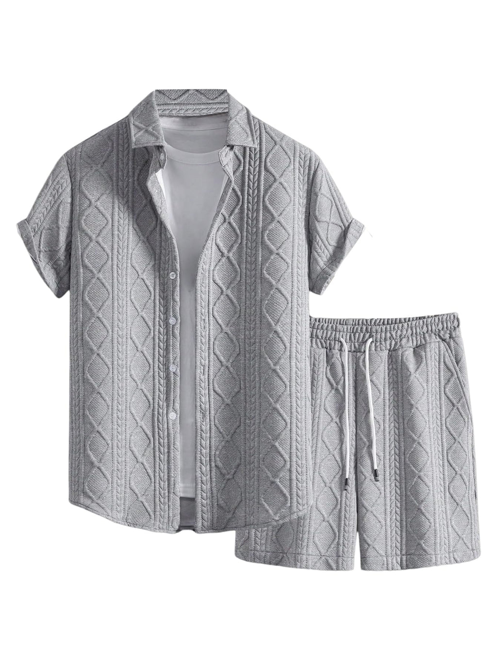 GORGLITTER Men's 2 Piece Outfits Waffle Knit Button Down Shirt Top and Shorts Set