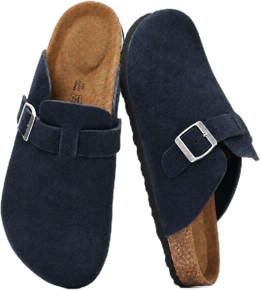 Project Cloud Mens Clogs - 100% Full Grain Genuine Leather Clogs for Men with Memory Foam Insole and Arch Support Natural Cork Footbed - Non Slip Mules Mens Slippers (Brooklyn)