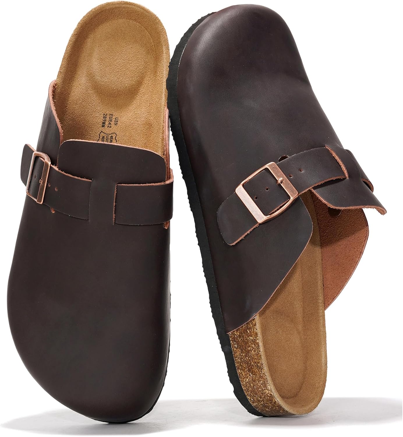Project Cloud Mens Clogs - 100% Full Grain Genuine Leather Clogs for Men with Memory Foam Insole and Arch Support Natural Cork Footbed - Non Slip Mules Mens Slippers (Brooklyn)