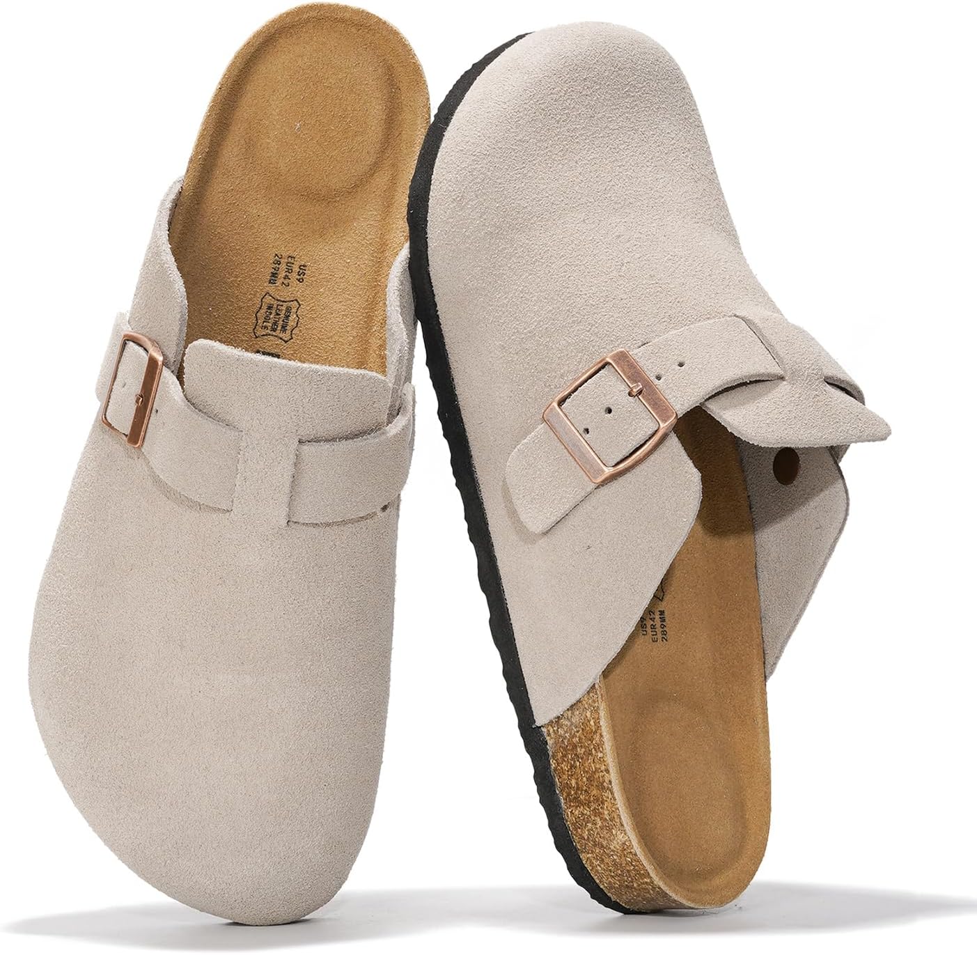 Project Cloud Mens Clogs - 100% Full Grain Genuine Leather Clogs for Men with Memory Foam Insole and Arch Support Natural Cork Footbed - Non Slip Mules Mens Slippers (Brooklyn)