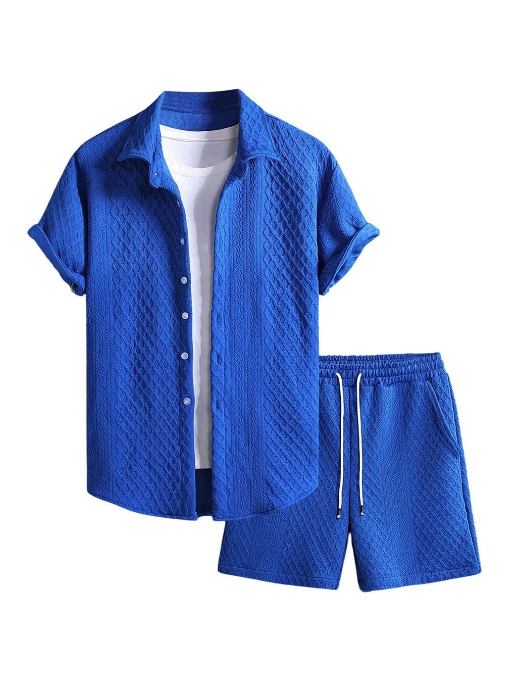 GORGLITTER Men's 2 Piece Outfits Waffle Knit Button Down Shirt Top and Shorts Set