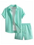 GORGLITTER Men's 2 Piece Outfits Waffle Knit Button Down Shirt Top and Shorts Set