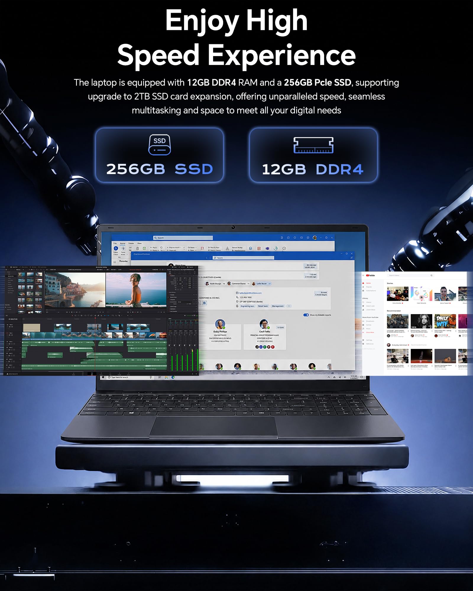 15.6 Inch Laptop with AI, Office 365, 12GB RAM 256GB SSD, Quad-Core Processor, Win 11 Home Laptops Computer, IPS FHD, 180°Viewing, Type-C, WiFi 5, BT4.2, Portable Thin Business Student Laptops