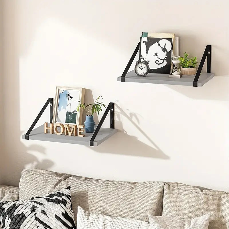 Rustic Wooden Wall Mounted Floating Shelf Set (2pcs)