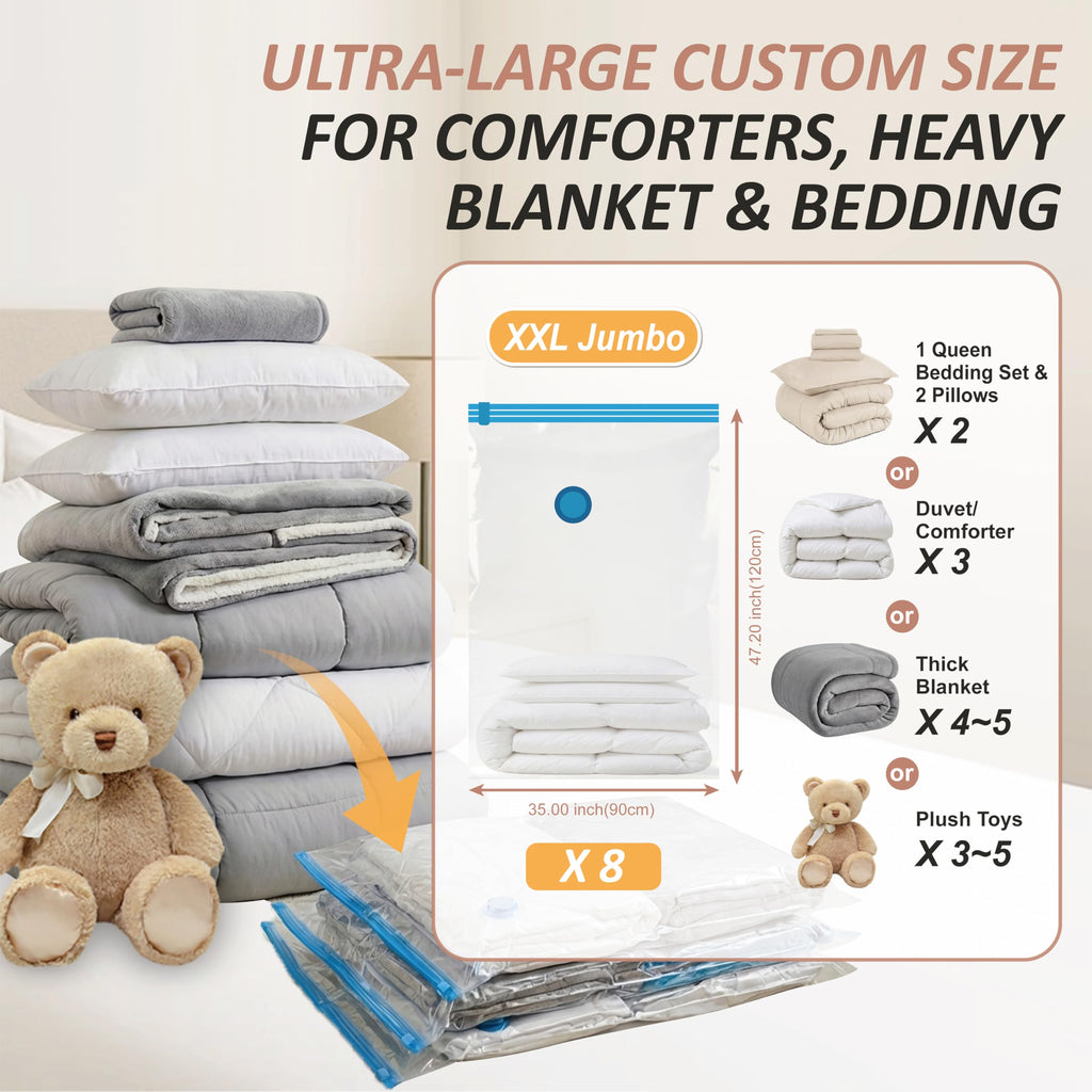Cozy Essential Vacuum Storage Bags, 80% Compression Vacuum Seal Space Saver Plastic Packaging Bags for Clothes, Blankets, Pillow, Bedding, Comforters, Sealer Clothing Storage,20 Combo
