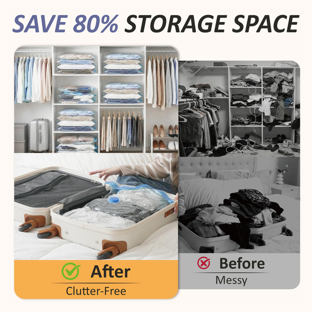 Cozy Essential Vacuum Storage Bags, 80% Compression Vacuum Seal Space Saver Plastic Packaging Bags for Clothes, Blankets, Pillow, Bedding, Comforters, Sealer Clothing Storage,20 Combo