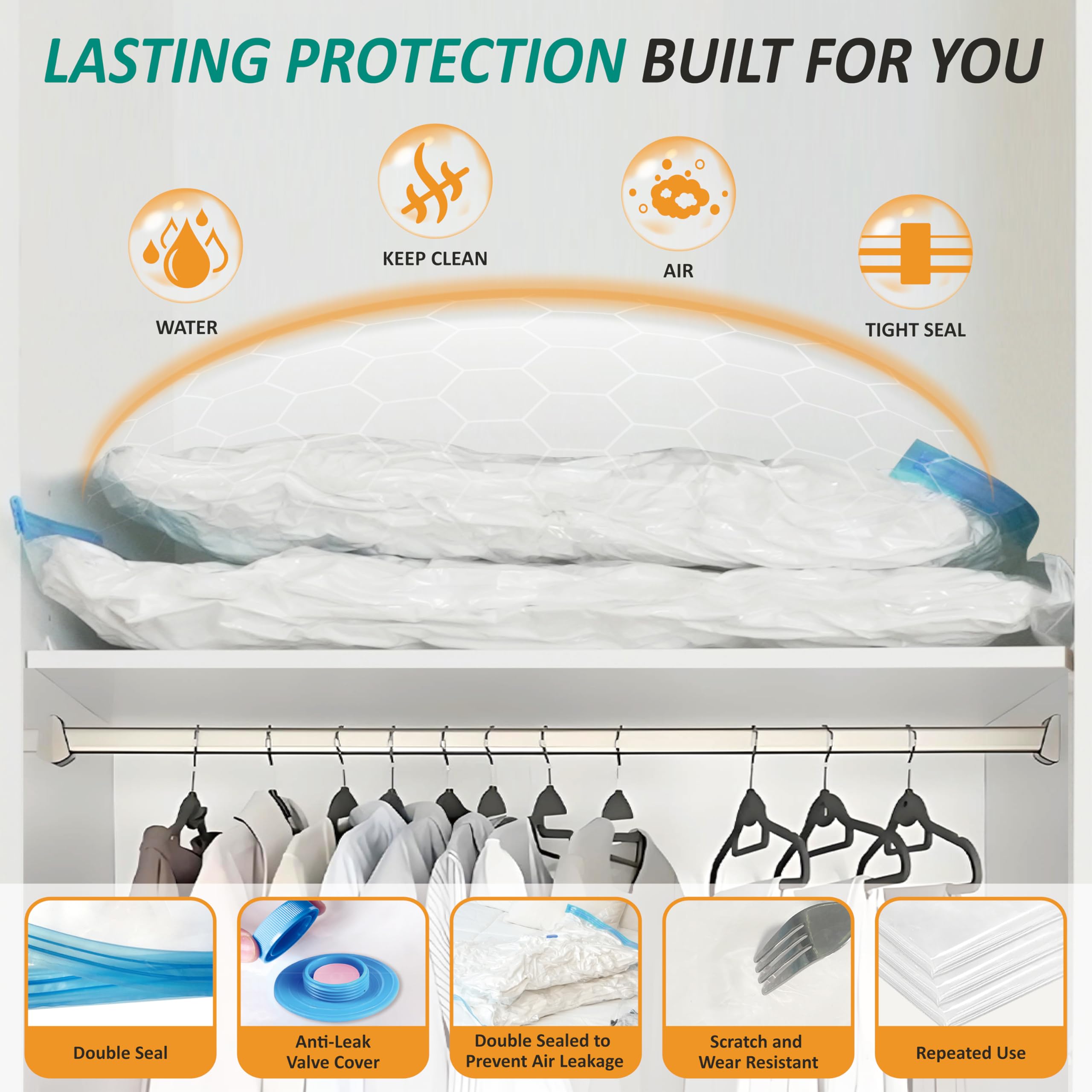 Cozy Essential Vacuum Storage Bags, 80% Compression Vacuum Seal Space Saver Plastic Packaging Bags for Clothes, Blankets, Pillow, Bedding, Comforters, Sealer Clothing Storage,20 Combo