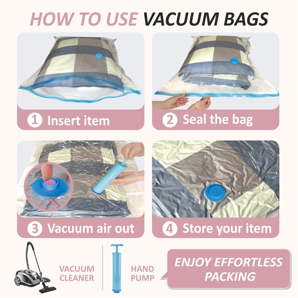 Cozy Essential Vacuum Storage Bags, 80% Compression Vacuum Seal Space Saver Plastic Packaging Bags for Clothes, Blankets, Pillow, Bedding, Comforters, Sealer Clothing Storage,20 Combo