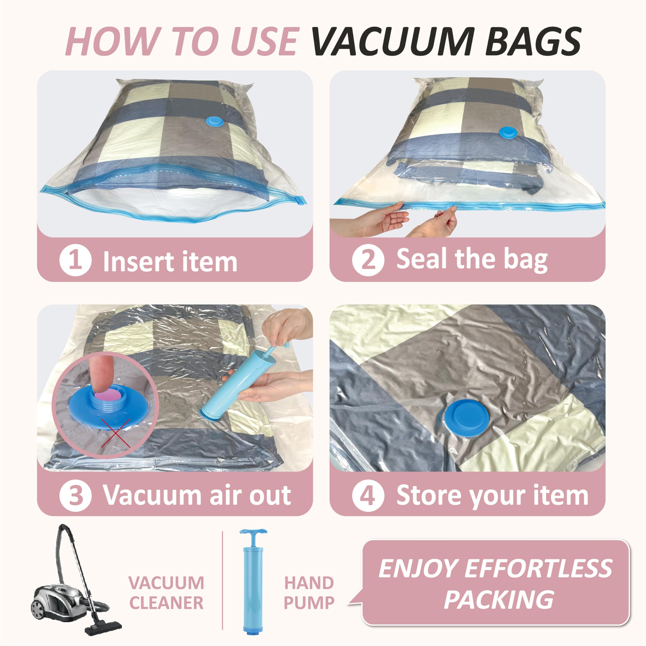 Cozy Essential Vacuum Storage Bags, 80% Compression Vacuum Seal Space Saver Plastic Packaging Bags for Clothes, Blankets, Pillow, Bedding, Comforters, Sealer Clothing Storage,20 Combo