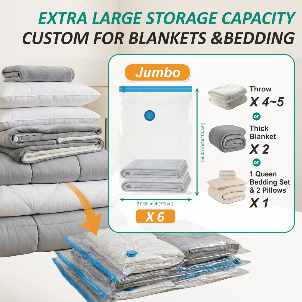 Cozy Essential Vacuum Storage Bags, 80% Compression Vacuum Seal Space Saver Plastic Packaging Bags for Clothes, Blankets, Pillow, Bedding, Comforters, Sealer Clothing Storage,20 Combo