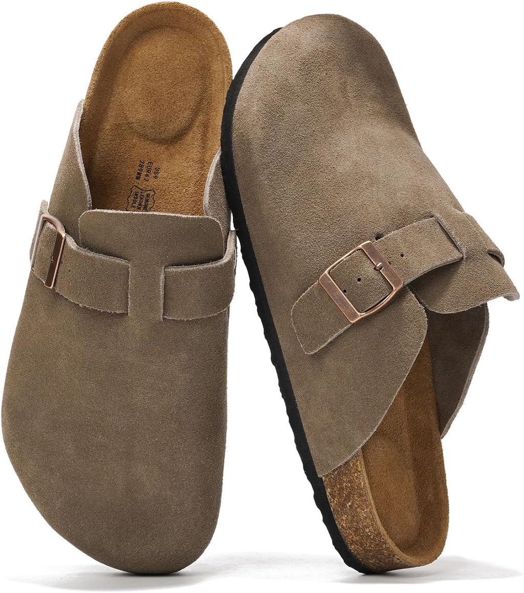 Project Cloud Mens Clogs - 100% Full Grain Genuine Leather Clogs for Men with Memory Foam Insole and Arch Support Natural Cork Footbed - Non Slip Mules Mens Slippers (Brooklyn)