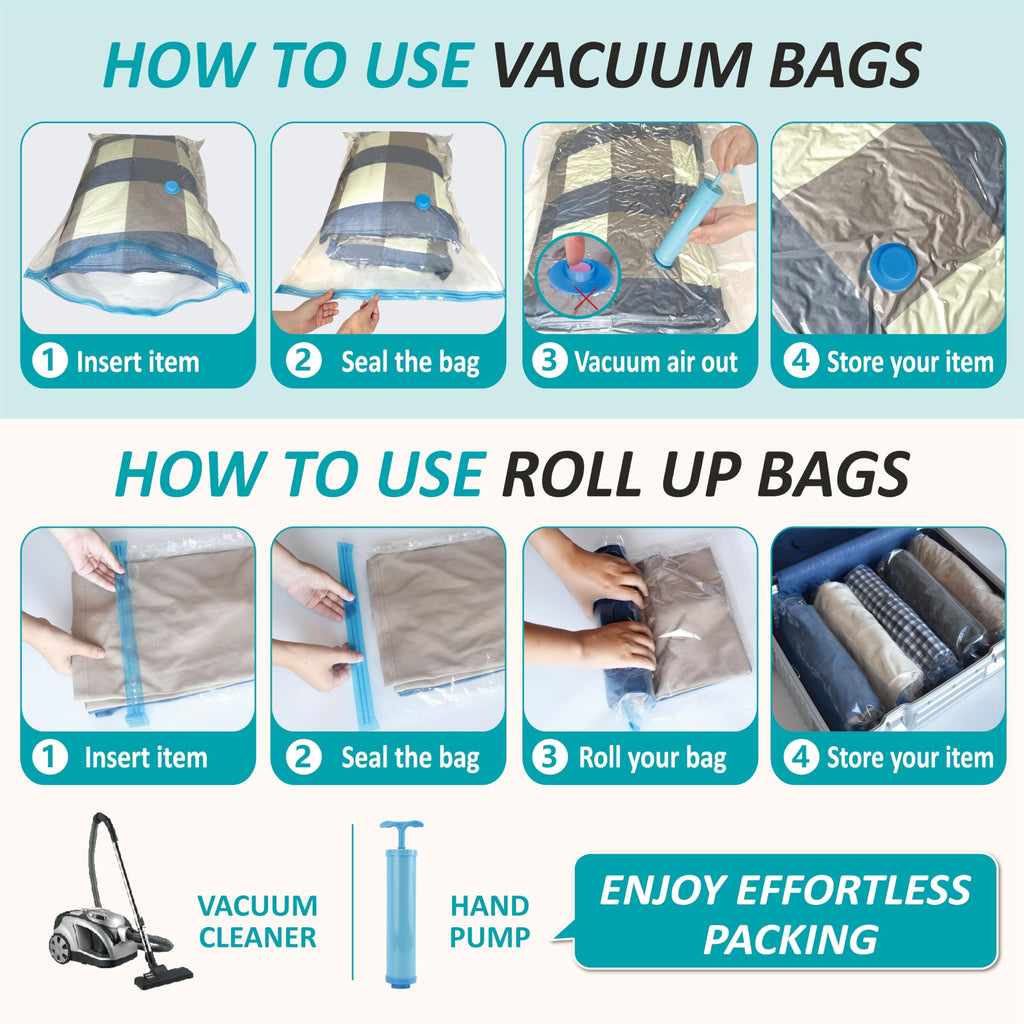 Cozy Essential Vacuum Storage Bags, 80% Compression Vacuum Seal Space Saver Plastic Packaging Bags for Clothes, Blankets, Pillow, Bedding, Comforters, Sealer Clothing Storage,20 Combo
