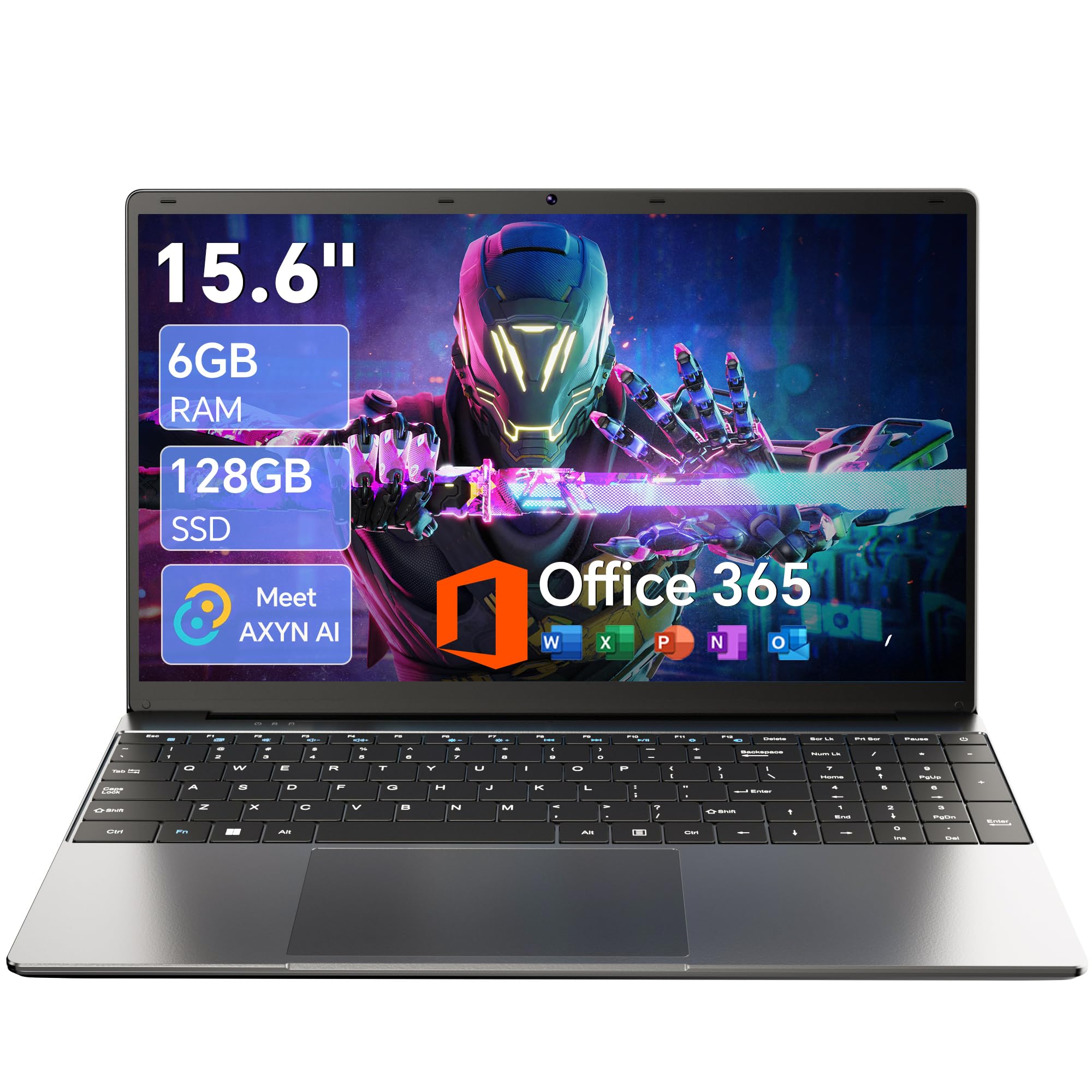 15.6 Inch Laptop with AI, Office 365, 12GB RAM 256GB SSD, Quad-Core Processor, Win 11 Home Laptops Computer, IPS FHD, 180°Viewing, Type-C, WiFi 5, BT4.2, Portable Thin Business Student Laptops