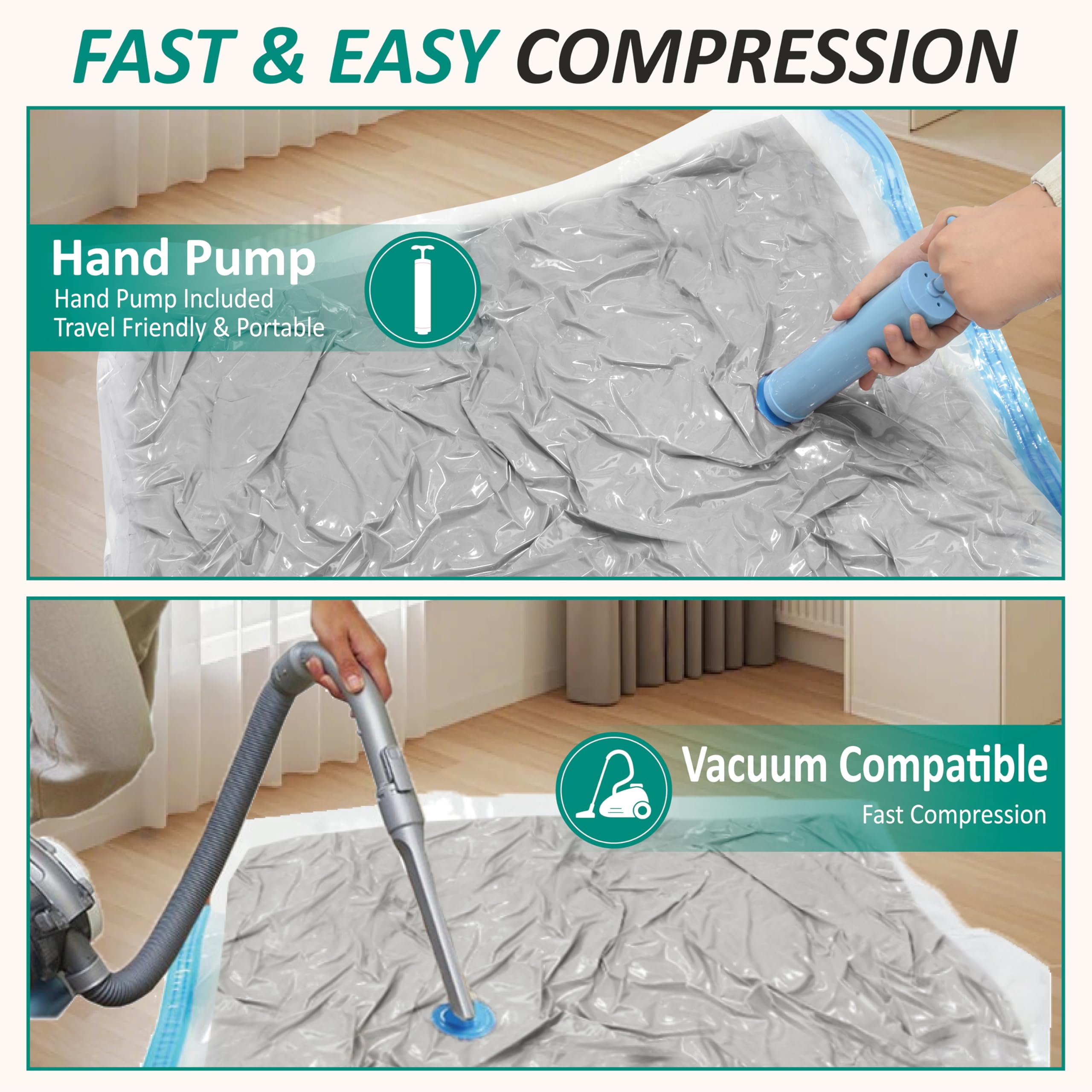 Cozy Essential Vacuum Storage Bags, 80% Compression Vacuum Seal Space Saver Plastic Packaging Bags for Clothes, Blankets, Pillow, Bedding, Comforters, Sealer Clothing Storage,20 Combo