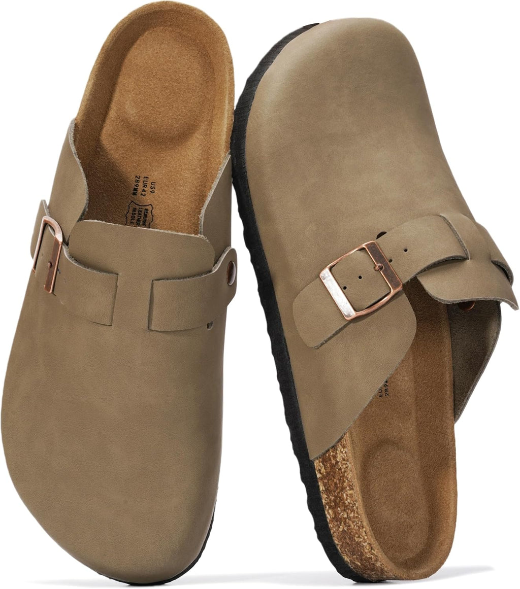 Project Cloud Mens Clogs - 100% Full Grain Genuine Leather Clogs for Men with Memory Foam Insole and Arch Support Natural Cork Footbed - Non Slip Mules Mens Slippers (Brooklyn)