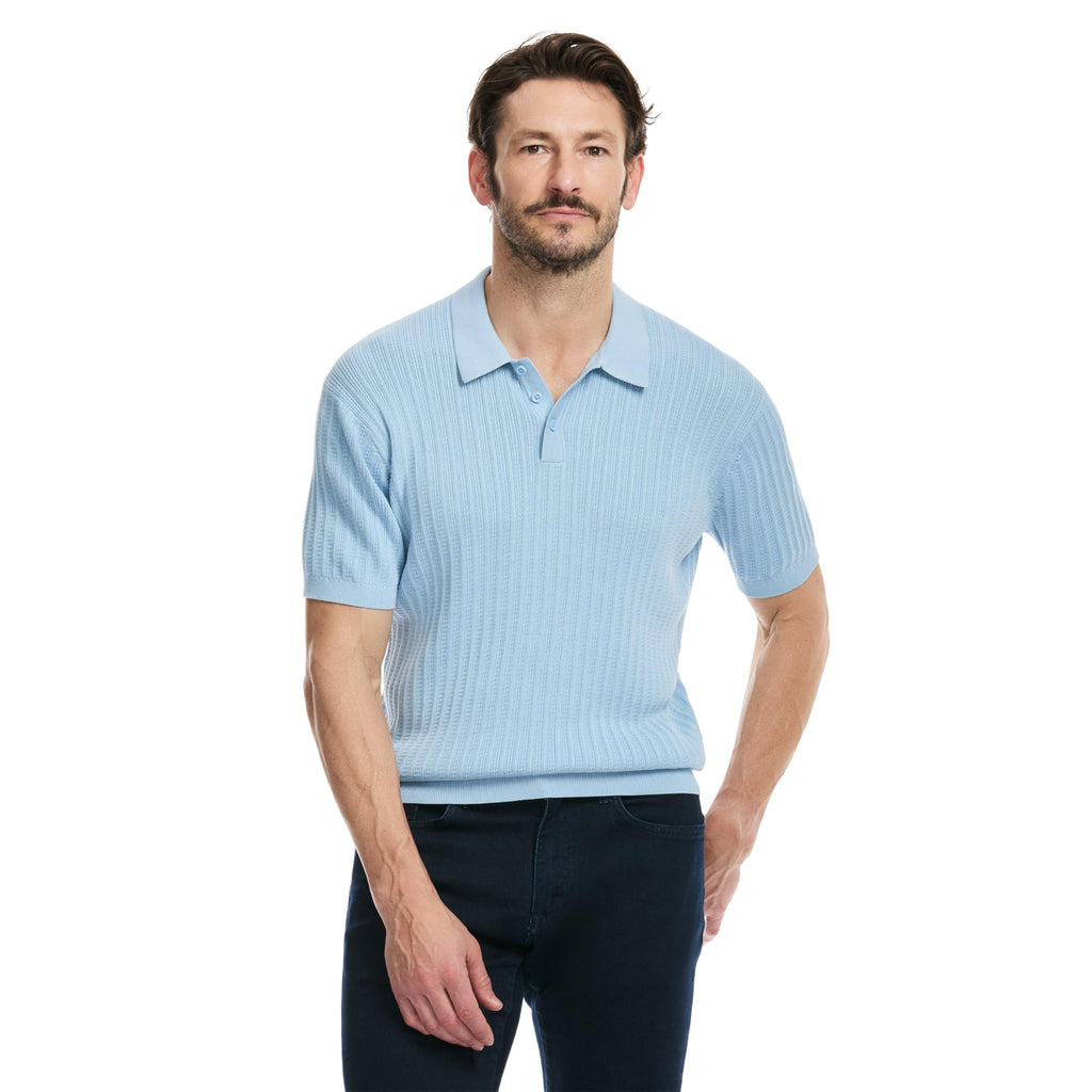 SAKS Fifth Avenue Men's Short Sleeve Vertical Texture Rib Knit Sweater Polo