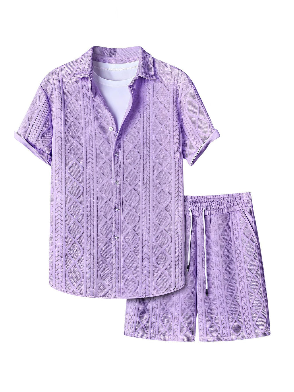 GORGLITTER Men's 2 Piece Outfits Waffle Knit Button Down Shirt Top and Shorts Set