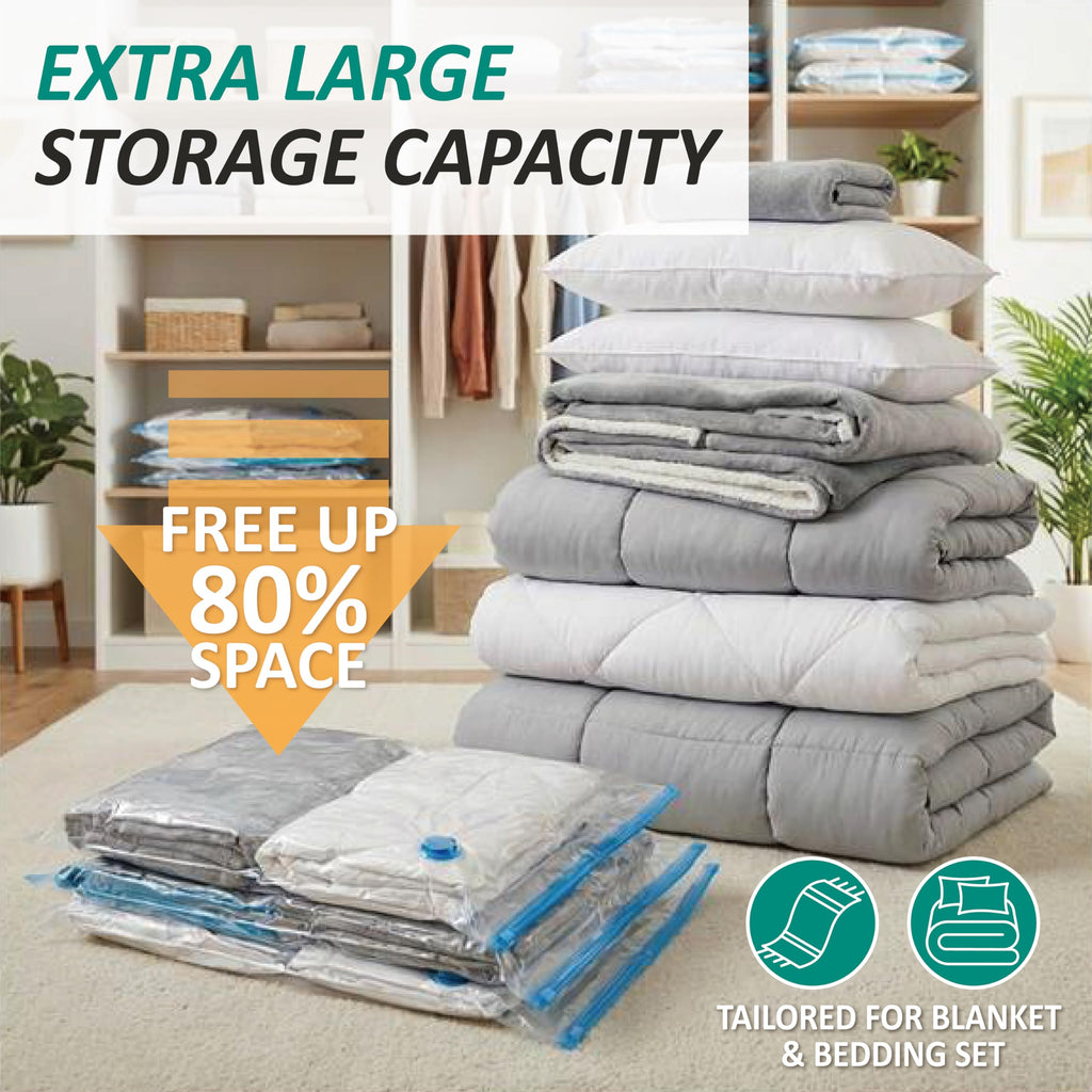 Cozy Essential Vacuum Storage Bags, 80% Compression Vacuum Seal Space Saver Plastic Packaging Bags for Clothes, Blankets, Pillow, Bedding, Comforters, Sealer Clothing Storage,20 Combo