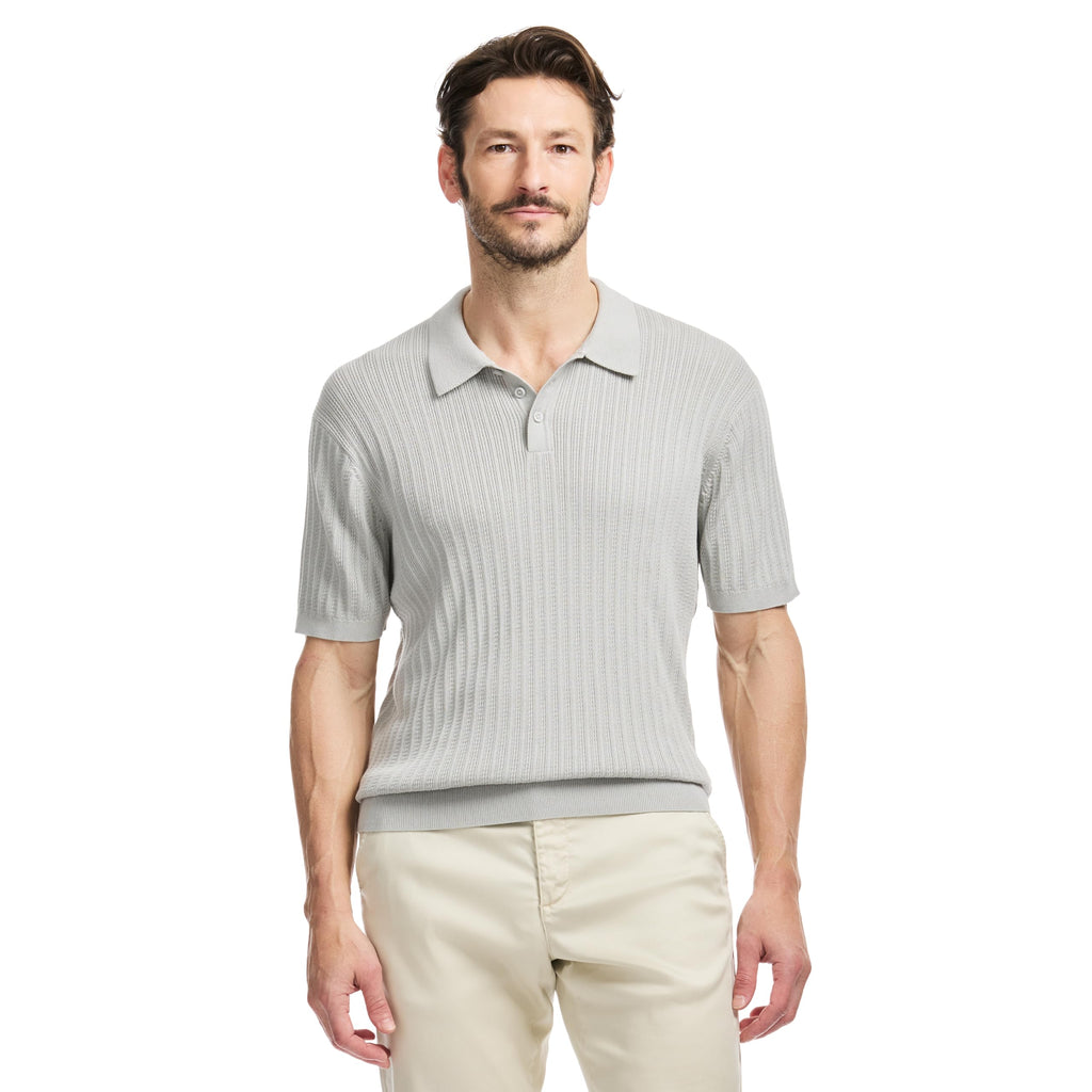 SAKS Fifth Avenue Men's Short Sleeve Vertical Texture Rib Knit Sweater Polo