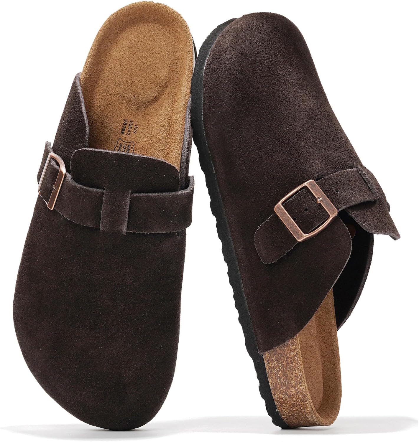 Project Cloud Mens Clogs - 100% Full Grain Genuine Leather Clogs for Men with Memory Foam Insole and Arch Support Natural Cork Footbed - Non Slip Mules Mens Slippers (Brooklyn)