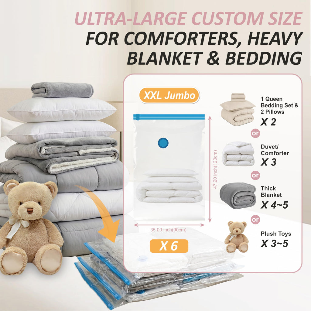 Cozy Essential Vacuum Storage Bags, 80% Compression Vacuum Seal Space Saver Plastic Packaging Bags for Clothes, Blankets, Pillow, Bedding, Comforters, Sealer Clothing Storage,20 Combo