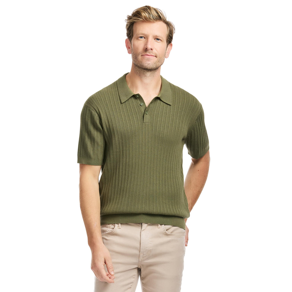 SAKS Fifth Avenue Men's Short Sleeve Vertical Texture Rib Knit Sweater Polo