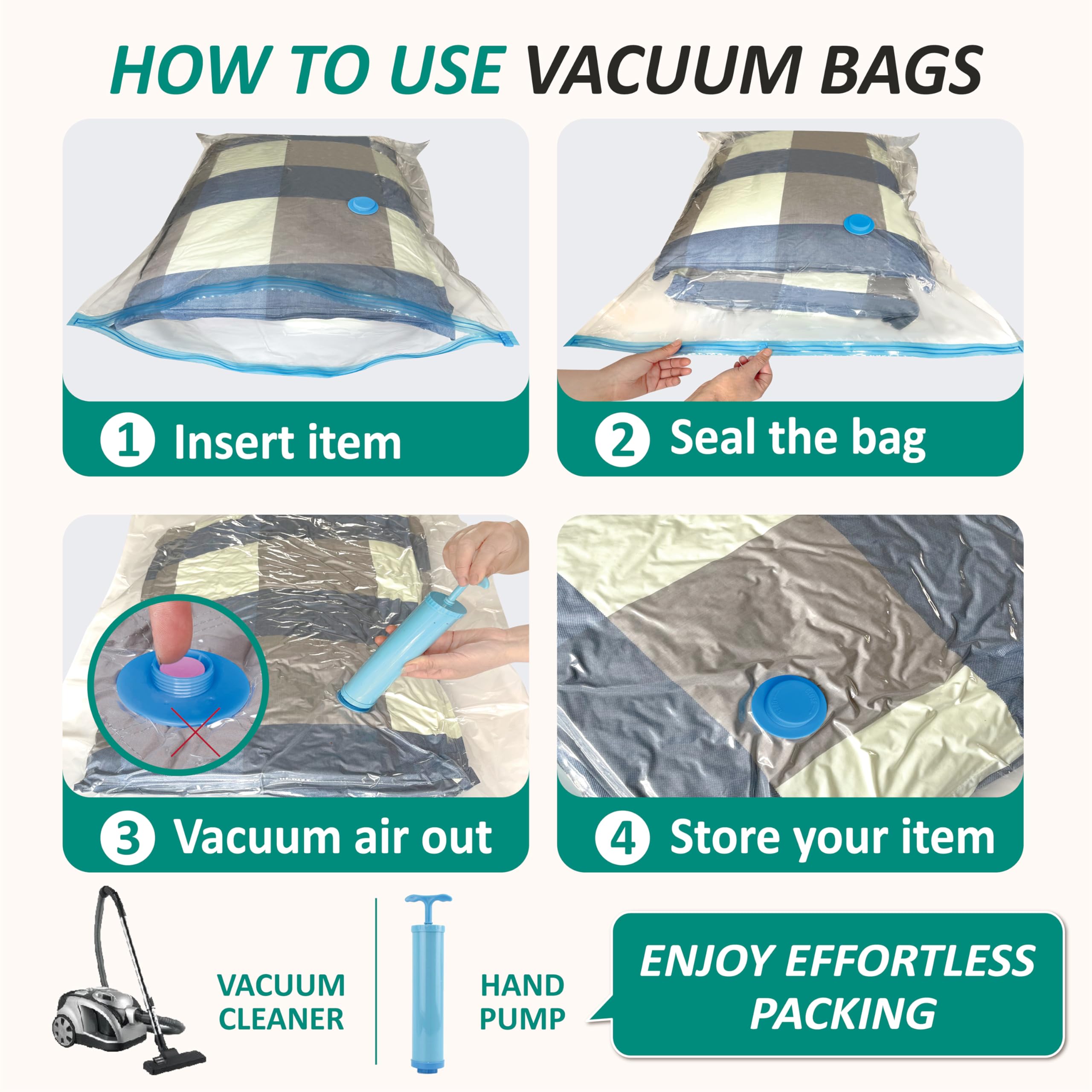 Cozy Essential Vacuum Storage Bags, 80% Compression Vacuum Seal Space Saver Plastic Packaging Bags for Clothes, Blankets, Pillow, Bedding, Comforters, Sealer Clothing Storage,20 Combo