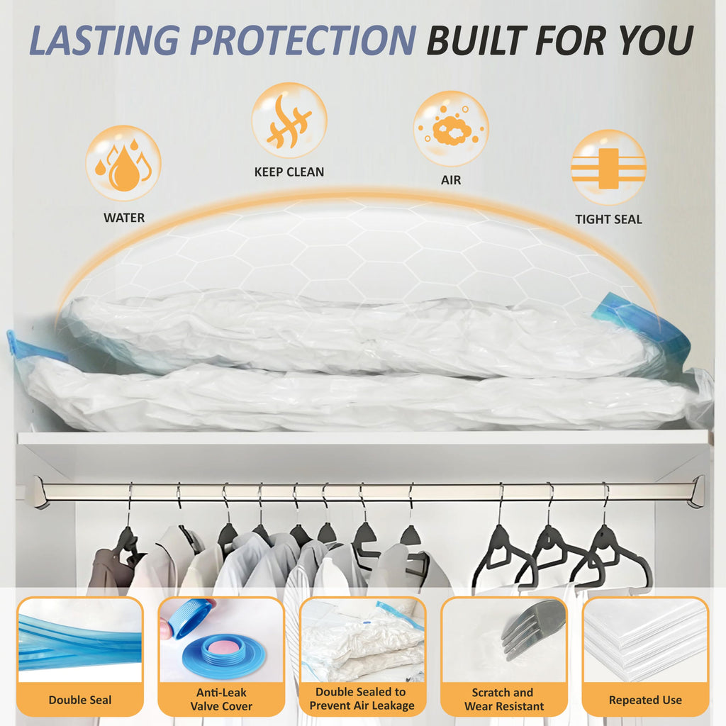 Cozy Essential Vacuum Storage Bags, 80% Compression Vacuum Seal Space Saver Plastic Packaging Bags for Clothes, Blankets, Pillow, Bedding, Comforters, Sealer Clothing Storage,20 Combo