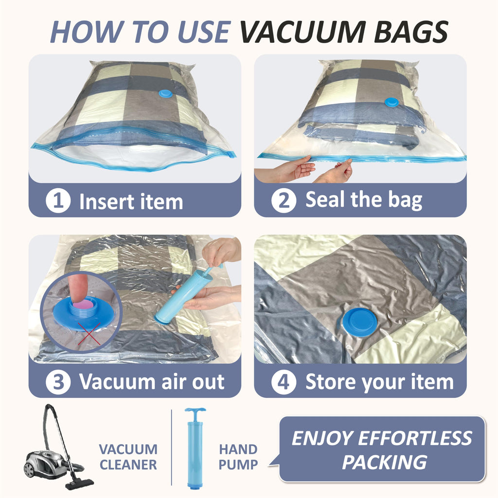 Cozy Essential Vacuum Storage Bags, 80% Compression Vacuum Seal Space Saver Plastic Packaging Bags for Clothes, Blankets, Pillow, Bedding, Comforters, Sealer Clothing Storage,20 Combo