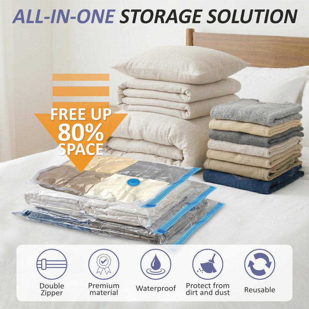 Cozy Essential Vacuum Storage Bags, 80% Compression Vacuum Seal Space Saver Plastic Packaging Bags for Clothes, Blankets, Pillow, Bedding, Comforters, Sealer Clothing Storage,20 Combo