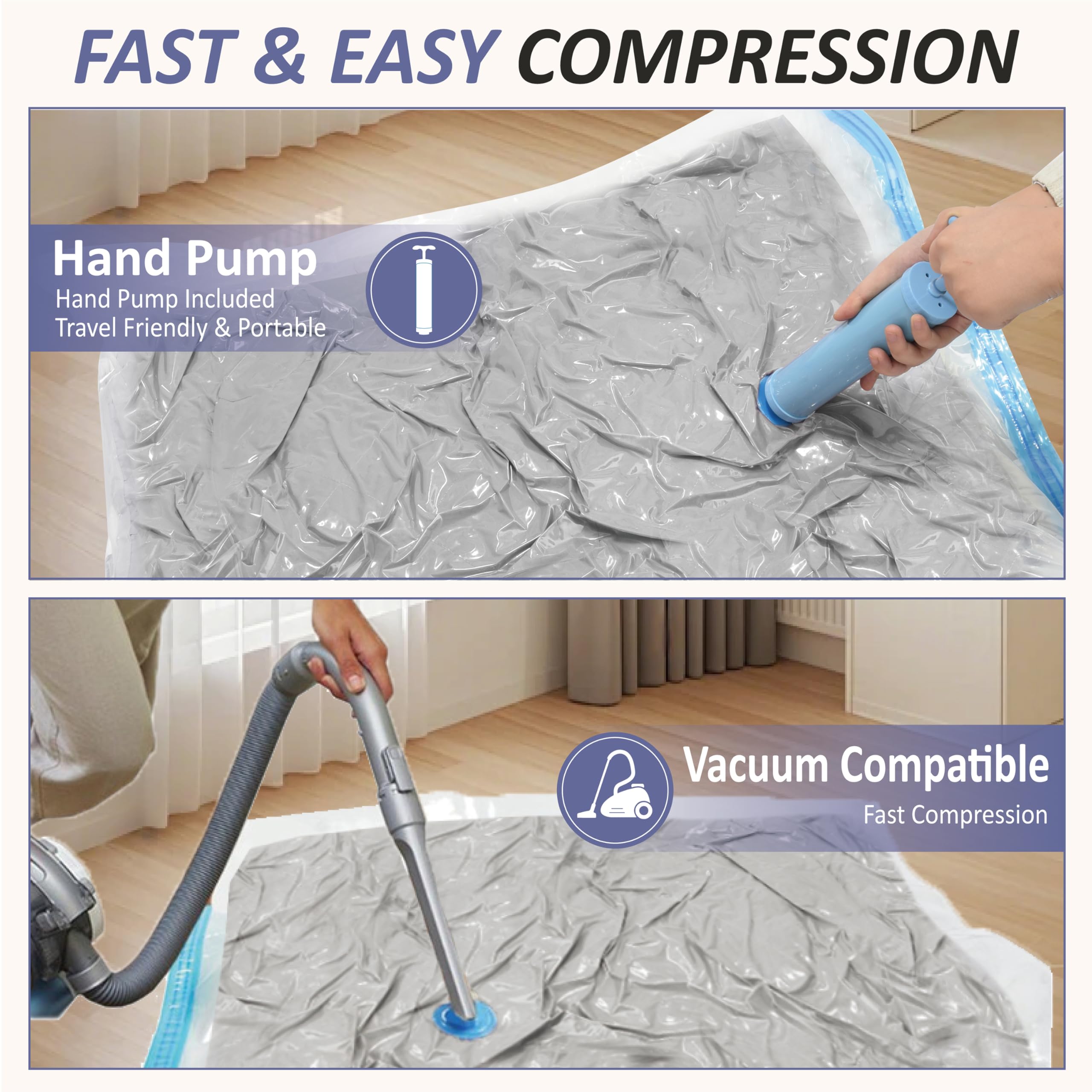 Cozy Essential Vacuum Storage Bags, 80% Compression Vacuum Seal Space Saver Plastic Packaging Bags for Clothes, Blankets, Pillow, Bedding, Comforters, Sealer Clothing Storage,20 Combo