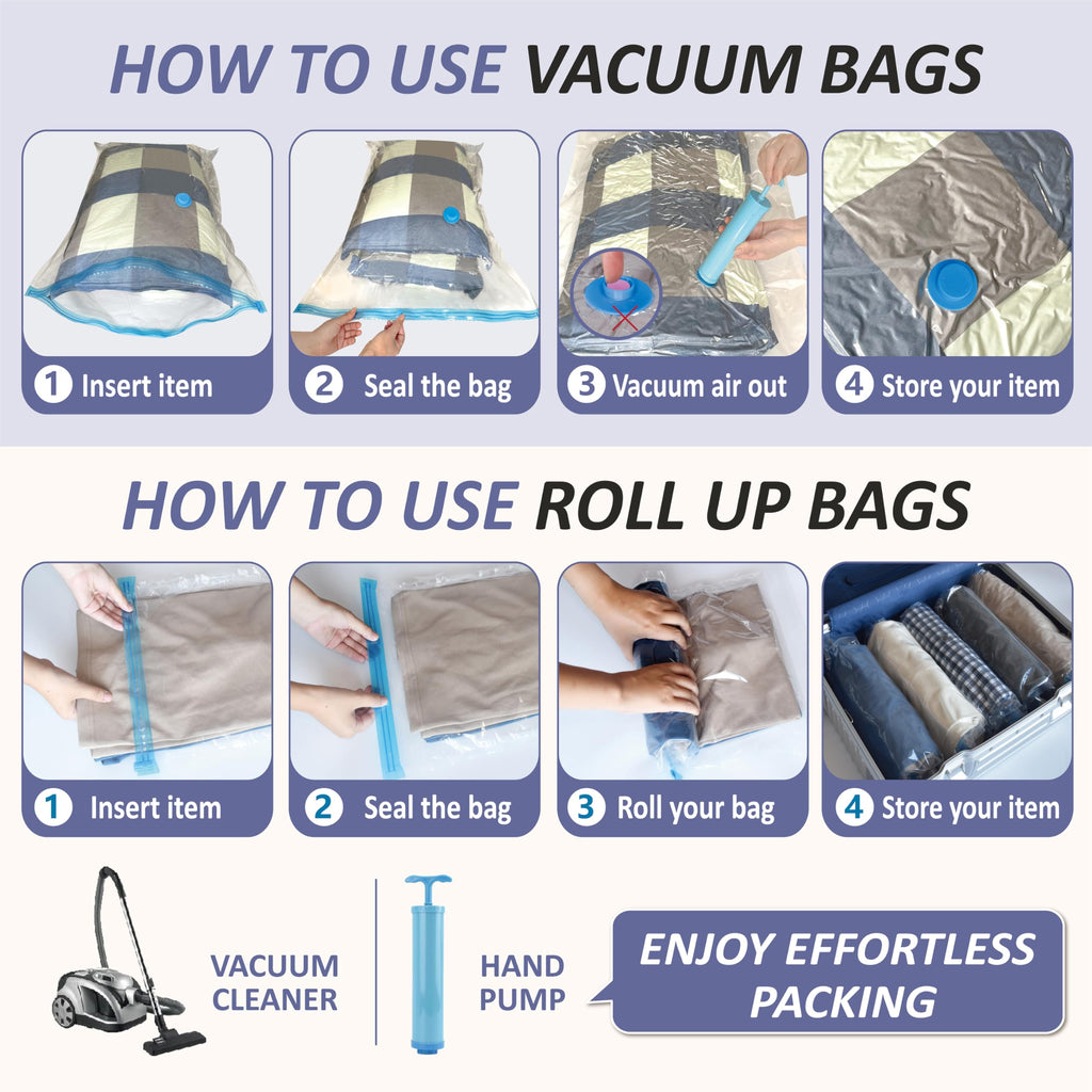 Cozy Essential Vacuum Storage Bags, 80% Compression Vacuum Seal Space Saver Plastic Packaging Bags for Clothes, Blankets, Pillow, Bedding, Comforters, Sealer Clothing Storage,20 Combo