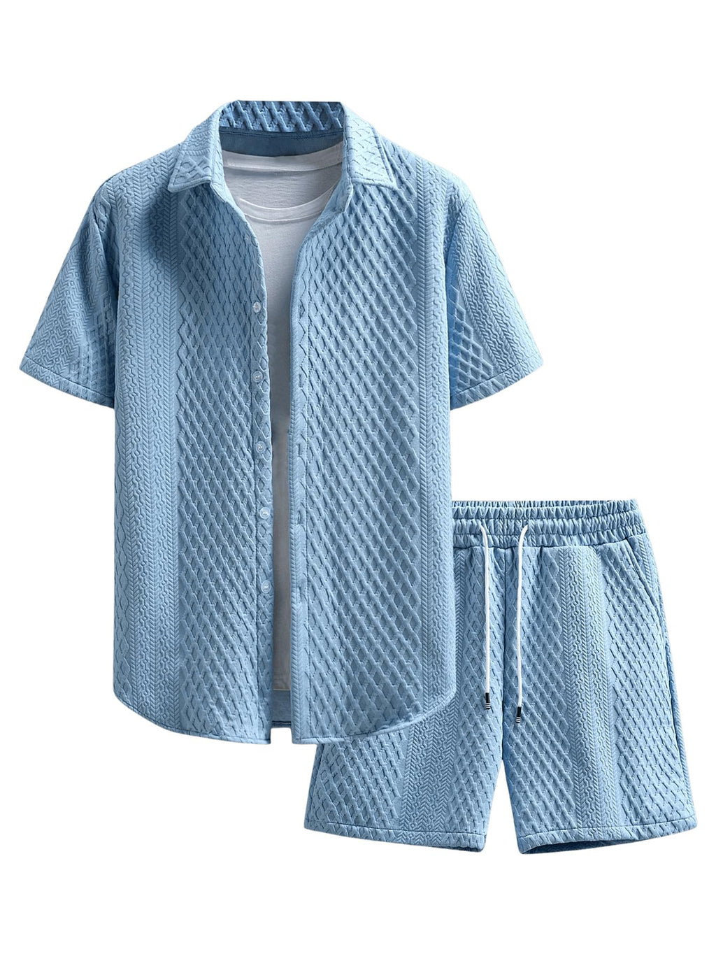 GORGLITTER Men's 2 Piece Outfits Waffle Knit Button Down Shirt Top and Shorts Set
