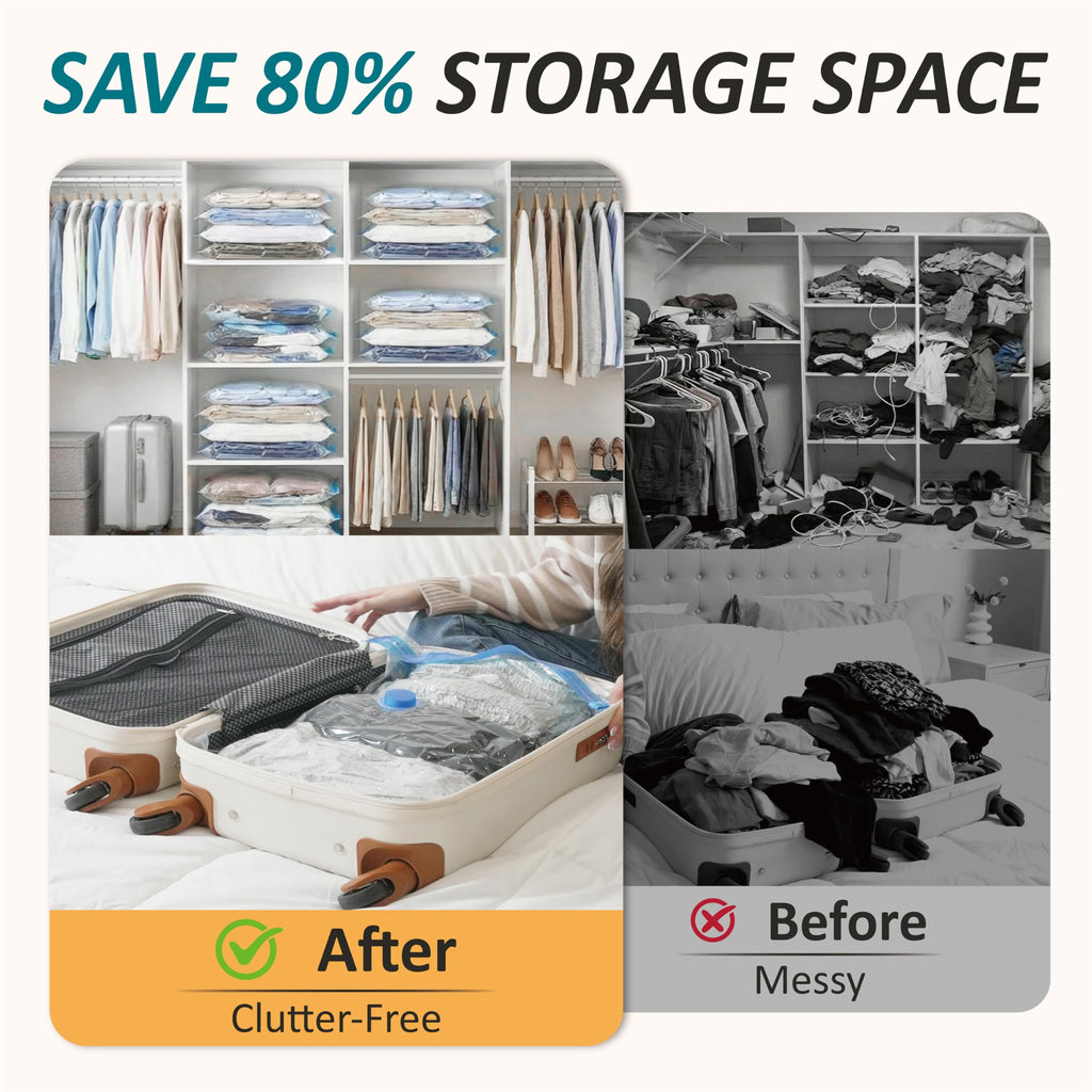 Cozy Essential Vacuum Storage Bags, 80% Compression Vacuum Seal Space Saver Plastic Packaging Bags for Clothes, Blankets, Pillow, Bedding, Comforters, Sealer Clothing Storage,20 Combo