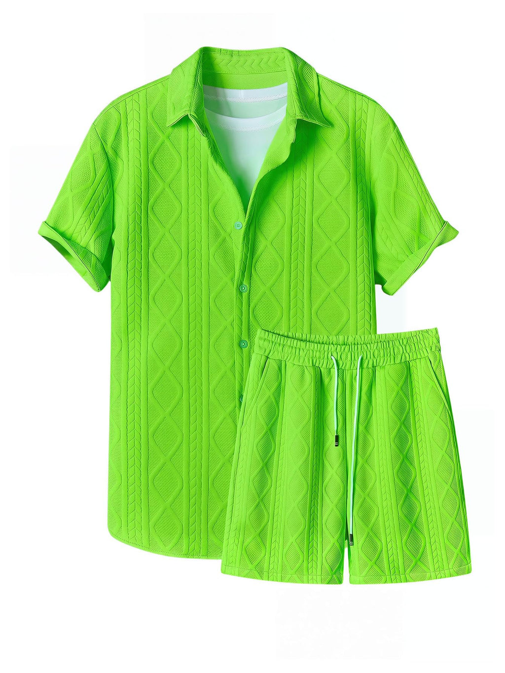 GORGLITTER Men's 2 Piece Outfits Waffle Knit Button Down Shirt Top and Shorts Set